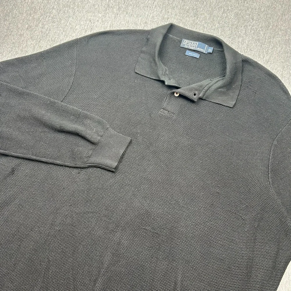 Polo Ralph Lauren Long‎ Sleeve Open Knit Sweater Mens XL 100% Silk Black *FLAWS*